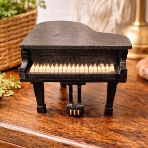 Miniature Grand Piano Music Box Black Wooden Decor Trinket Box